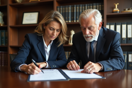 Femme et homme d affaires discutant de documents juridiques