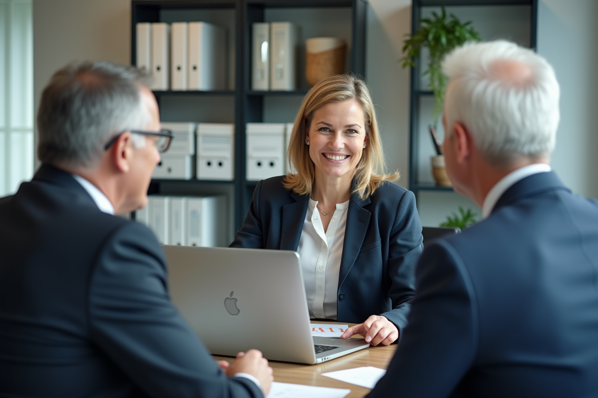 Conseillère financière expliquant un graphique à un couple