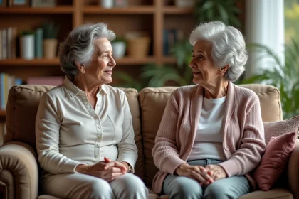 Femme &acirc;g&eacute;e et fille en conversation chaleureuse