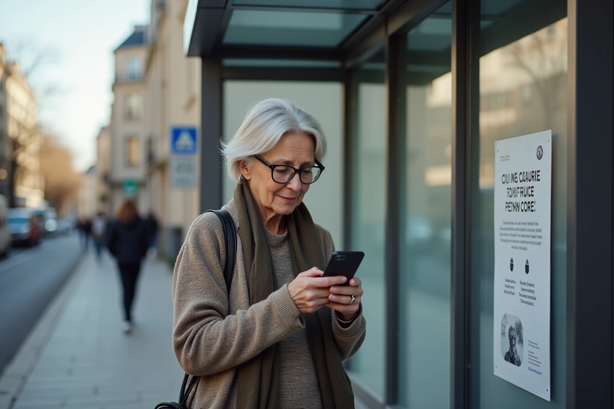 Femme française regardant son smartphone à l