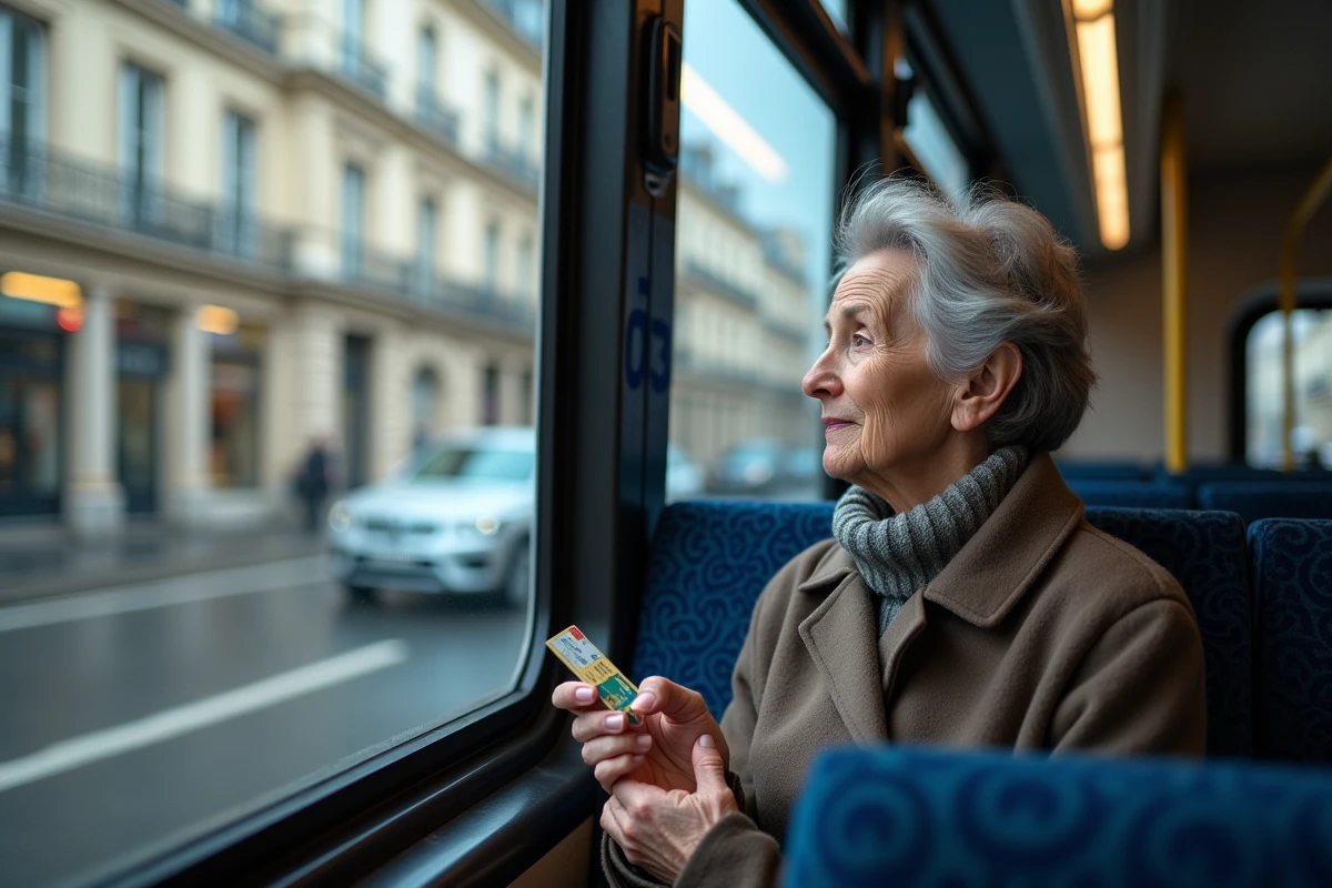 Femme âgée regardant par la fenêtre d’un bus parisien
