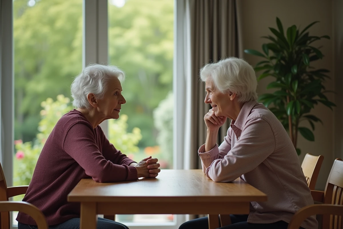 Femme âgée et fille en discussion dans un intérieur moderne