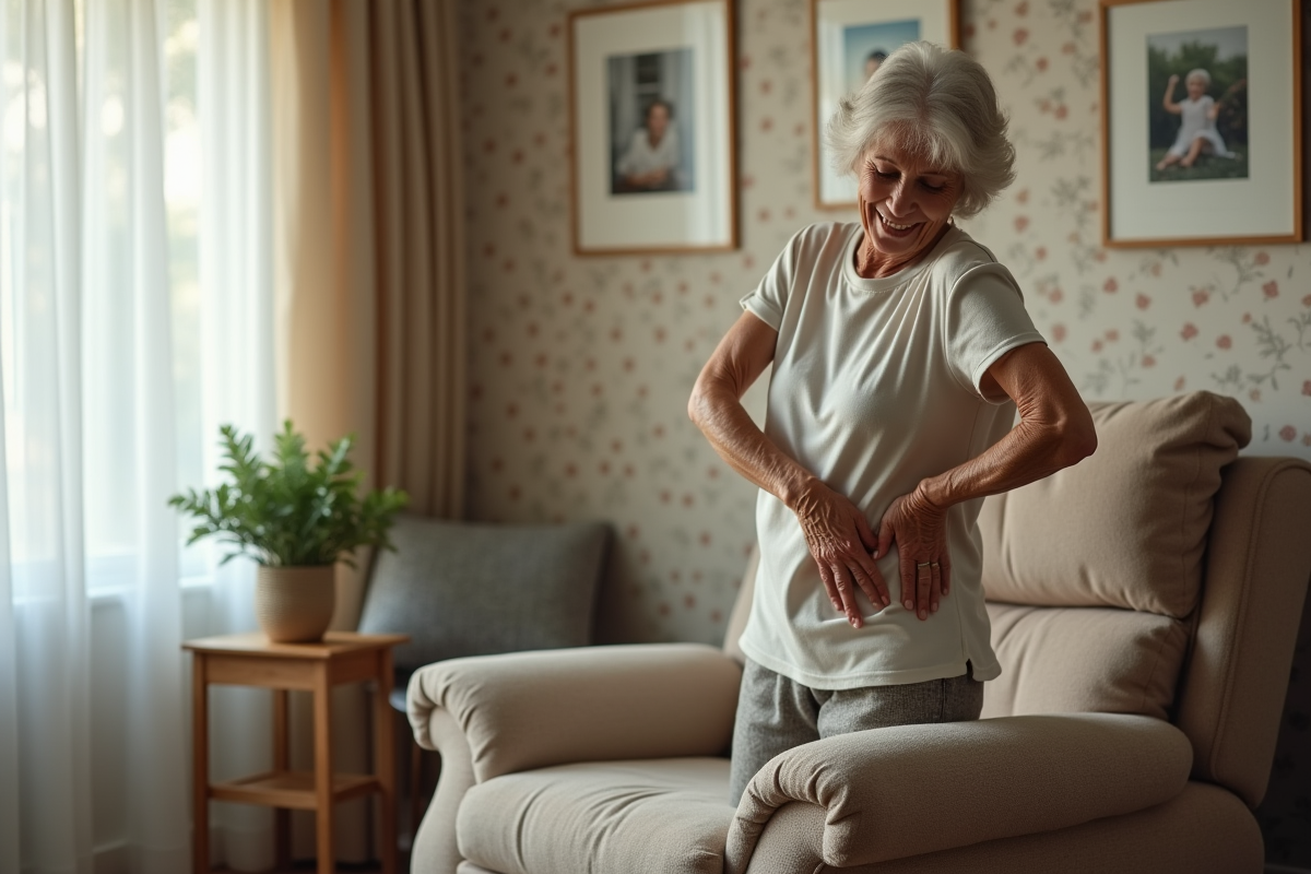 Femme âgée se massant le dos près d