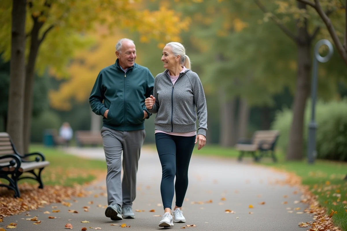 Femme sportive marchant dans un parc urbain