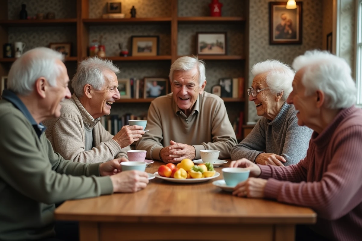 Groupe de seniors partageant un repas convivial