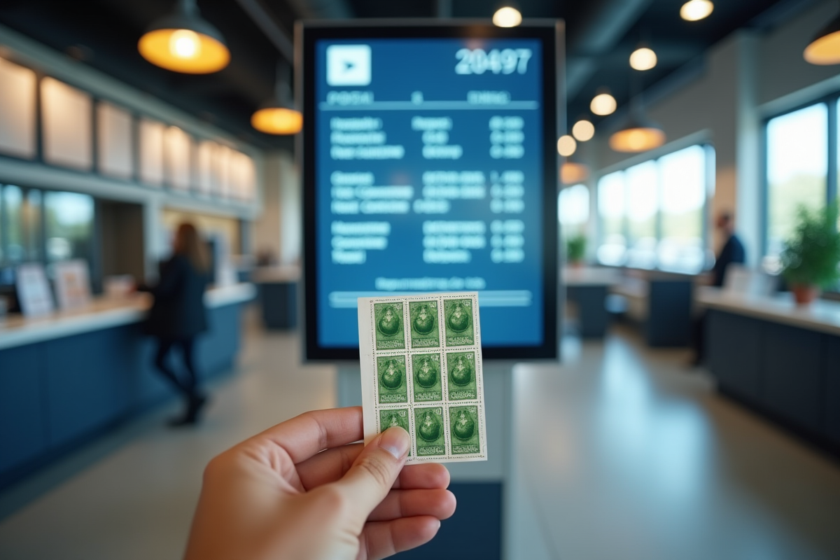 Guichet de poste moderne avec affichage des tarifs d affranchissement
