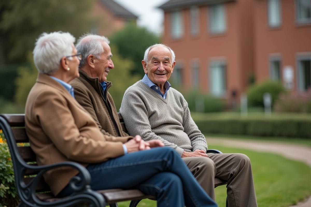 Homme âgé discutant avec ses voisins dans un parc