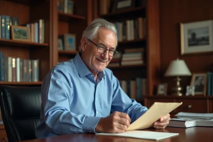 Homme d'une soixantaine d'ann&eacute;es avec lettre de d&eacute;mission