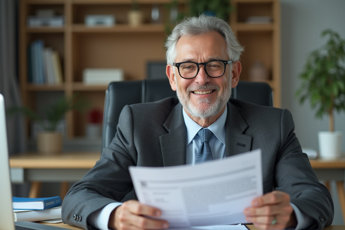 Homme d'âge moyen en costume dans un bureau moderne