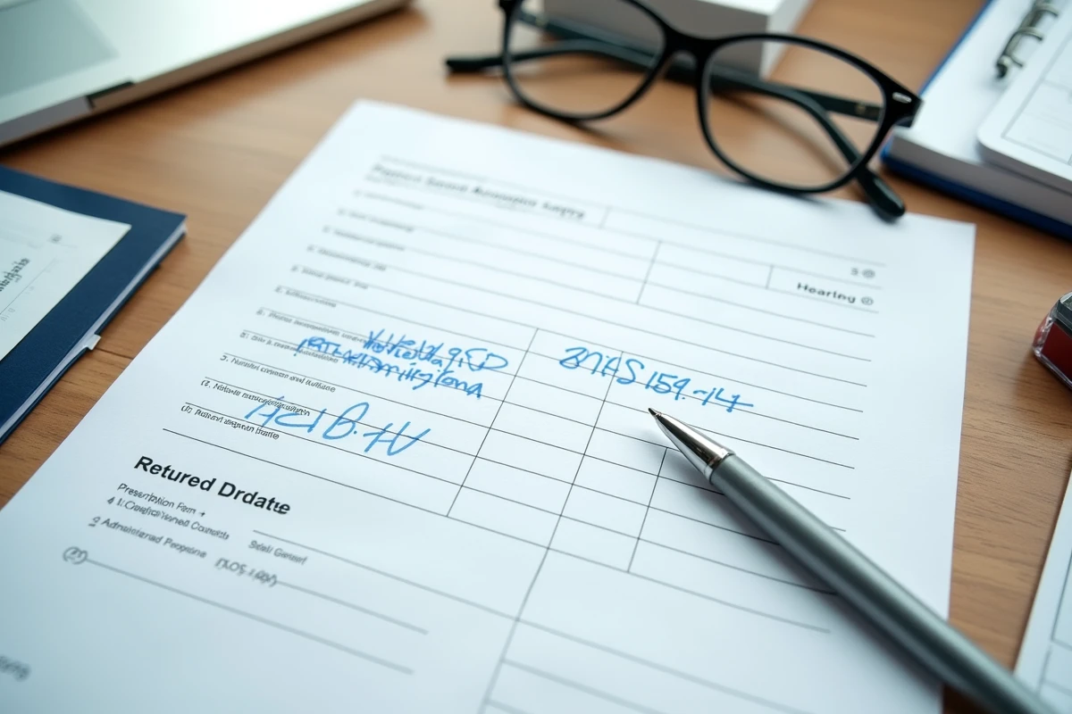 Gros plan sur un modèle d'ordonnance de médecin retraité annoté à la main sur un bureau