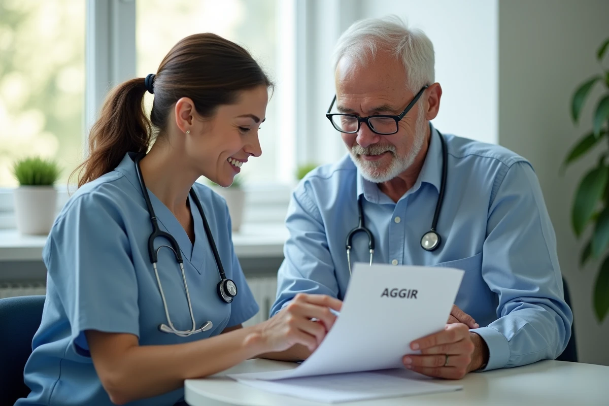 Professionnelle aidant un senior lors d