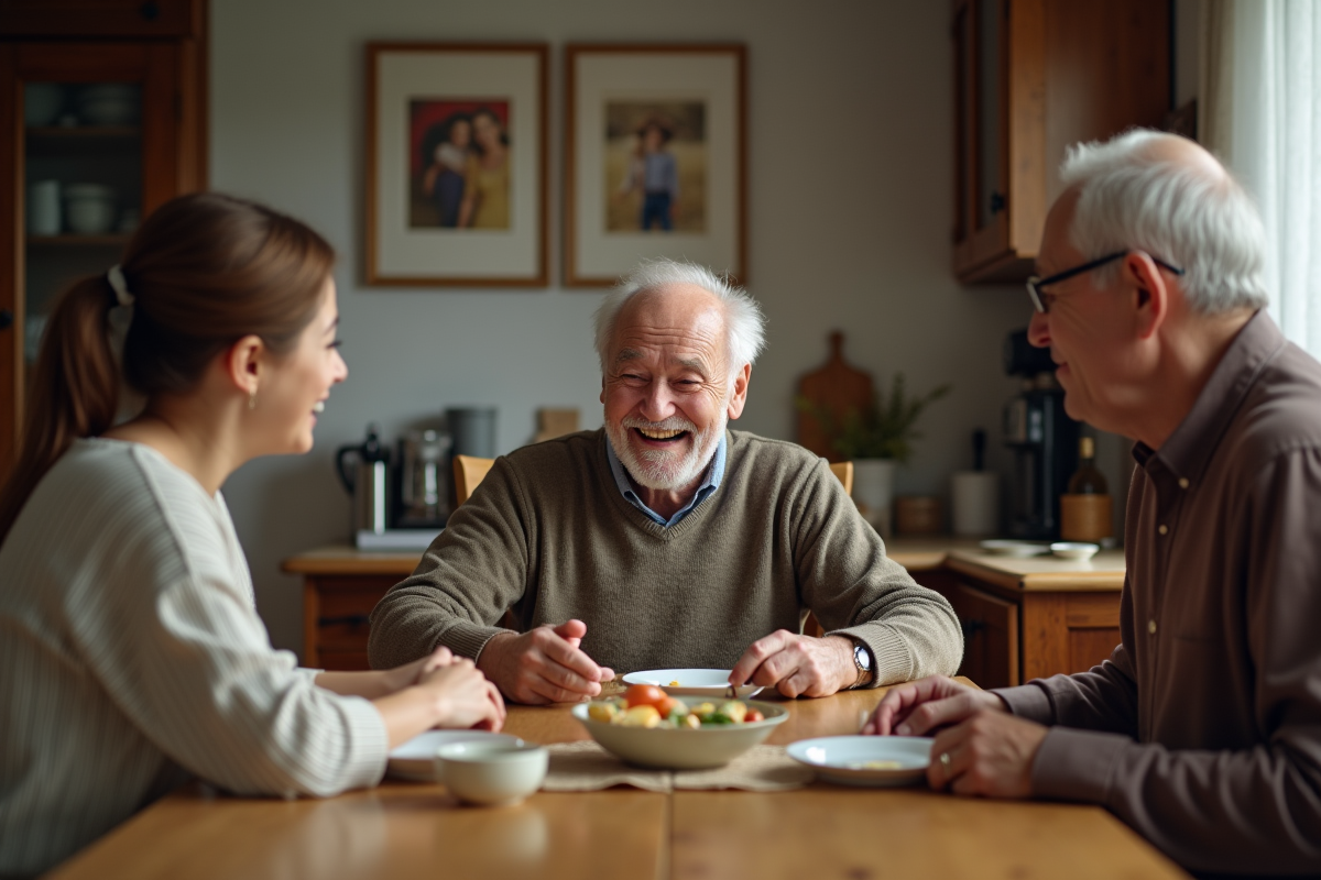 Famille intergenerationnelle réunie autour d une table