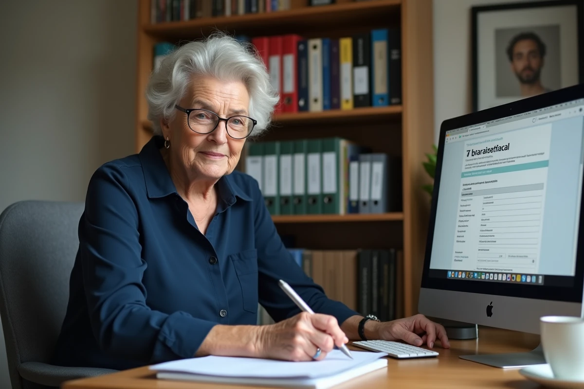 Femme retraitée consultant le barème fiscal et les seuils d'imposition 2026 sur ordinateur à domicile