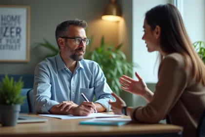 Tuteur masculin en réunion avec collègue au bureau